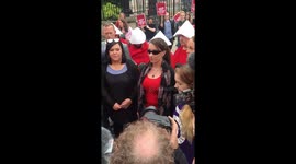 Moment pro-choice campaigner ‘swallows abortion pill’ in Belfast protest