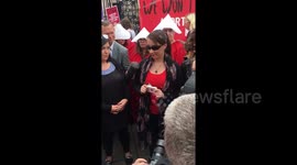 COMPILATION - Moment pro-choice campaigner ‘swallows abortion pill’ in Belfast protest