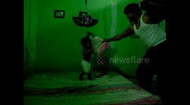 Daddy's son learned to play in an extreme way by being thrown
