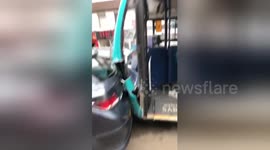 Runaway bus leaves trail of destruction after ploughing into 25 parked cars on busy street in Kent