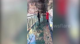 Man terrified by glass walkway that cracks under weight