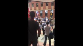 Tommy Robinson protestors outside the Leeds Crown Court EDL