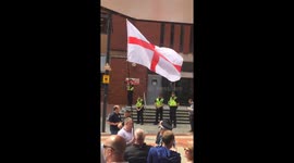 Tommy Robinson protesters chant loudly outside Leeds Crown Court