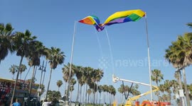 World's largest Gay Pride flag at Venice beach it will tour the world
