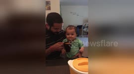 Newsflare Edit - Baby tries orange juice for the first time and enjoy with smile on his face (2018)