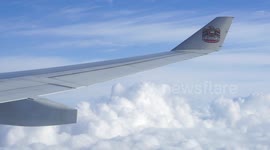 View from airplane window in flight.