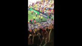 Brazil captain Thiago Silva joins the crowd in the Kop at Anfield After the Brazil Croatia World Cup 2018 warmup event