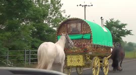 Thousands of gypsies and travellers stop off on the way to the Appleby Horse Fair