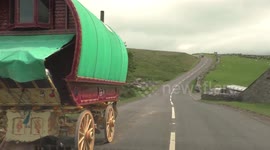 Gypsy caravans making their way to the Appleby Horse Fair through the Cumbria countryside