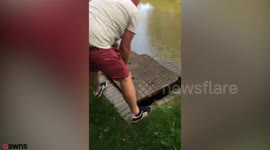 Video shows hero dad climbing into storm drain to save two stranded ducklings