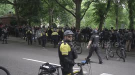 Portland Police destroy Antifa noisemaking sculputre