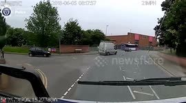 Terrifying footage shows moment cyclist comes inches from death after being crushed by a car and a bus