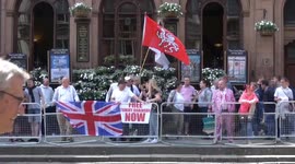 Supporters of Tommy Robinson gather in front of Wetherspoon's pub in Westminster