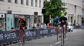 Penny farthing bicycle race takes place in London