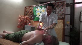 Cupping treatment for neck injury.