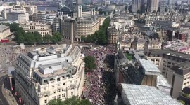 Aerial footage shows London march marking 100 years of women's vote