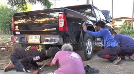 Python pulled from truck after tug-of-war with two men