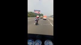 Illegal behavior and pure stupidity of motorcycle driver entered toll road