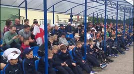 Russian schoolkids wait eagerly for England squad ahead of training