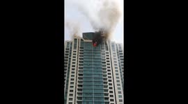 Debris fly as major fire breaks out at Beaumonde Towers in Mumbai's Worli