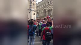 Egyptian and Saudi Arabian fans chant in Moscow on World Cup eve