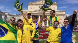 Brazil and Peru fans get party started in Moscow on opening day