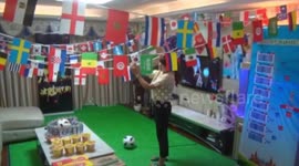 Beer, noodles and TV: Chinese woman transforms living room into ultimate World Cup man cave for husband
