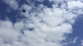 Military jet flies over Donnington Park Race Course, Derbyshire