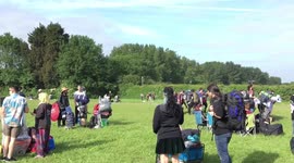 Que forming at entrance to download festival campsites