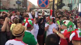 Iran fans do the famous Iceland viking clap as they arrive at the World Cup in Russia