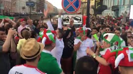 Iran fans do the famous Iceland viking clap as they arrive at the World Cup in Russia