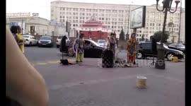 Performance of street musicians. Indian music