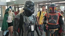 First day of Comic Con in Denver at the Colorado convention center.  A lot people in customs walking in and Venom posing