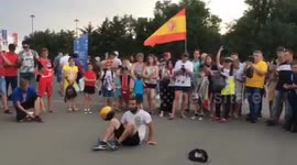 Man does keepy-uppies ahead of Spain vs. Portugal