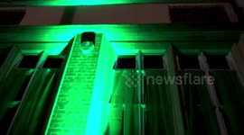 North Kensington Childrens Library lit up in Green for Grenfell