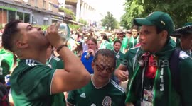 Mexican fans drink Tequila on the streets of Moscow ahead of Germany clash