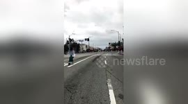 Man launches firework at police officers as World Cup celebrations in east LA turn violent