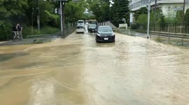 Burst water pipes cause flooding on Osaka streets after earthquake