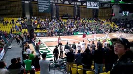 New Mexico State Player Punches Utah Valley fan after UVU fans storm the court brawl fight
