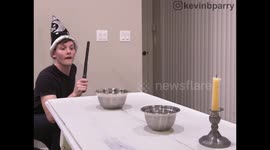 'Wizard' shows off his candle-lighting 'trick shot' skills