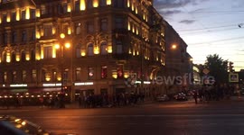 World Cup Street Celebrations, Saint Petersburg, Russia - Russia vs. Egypt (3/1), Russian Win, Nevsky prospect and Fontanka Canal, Car Race, Horns Honking
