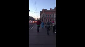 Lone Mexican World Cup Fan walking Saint Petersburg’s main thoroughfare, Nevsky Prospect, receiving nothing but positive support from local Russians (“красовчик”means “handsome man”)