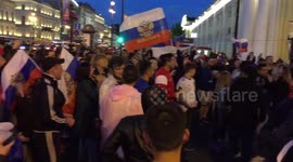 Russia fans celebrate on St. Petersburg streets after 3-1 victory against Egypt