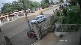 Lucky escape for rider who somersaults through air after high-speed crash