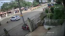 Lucky escape for rider who somersaults through air after high-speed crash