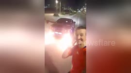 Man films selfie as customised Nissan GTR spits crazy exhaust flames on Qatar street