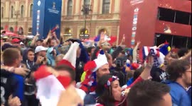 French fans in Moscow celebrate Kylian Mbappe's goal