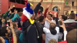 France fans in St. Petersburg jump and wave flags in unison in win against Peru