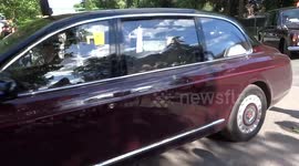 Maroon Rolls Royces enter Ascot ground to collect the Royals at the end of Ladies's Day