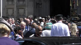 Theresa May leaving the Windrush 70th Anniversary at Westminster Abbey, London, UK